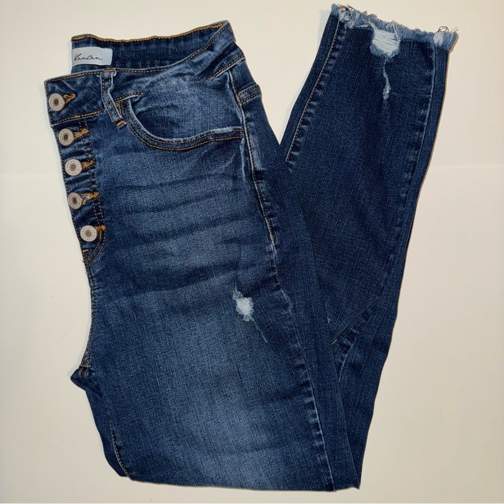 KanCan Women's Button-Fly Dark Blue Jeans